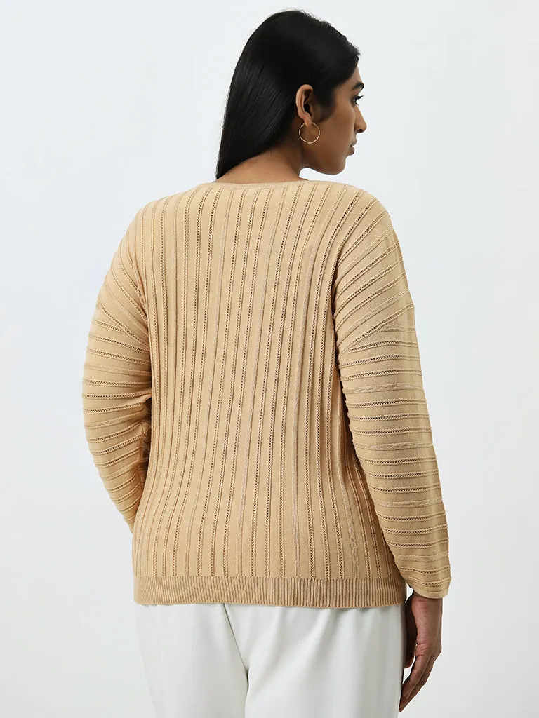 Gia Beige Self-Striped Sweater