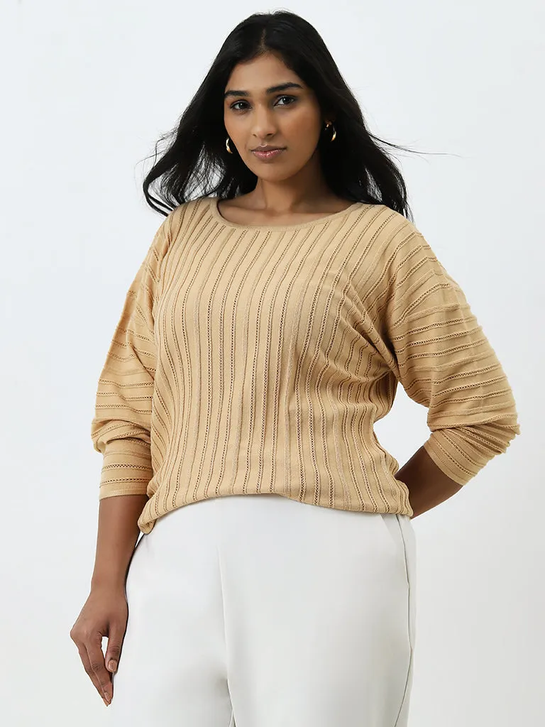 Gia Beige Self-Striped Sweater