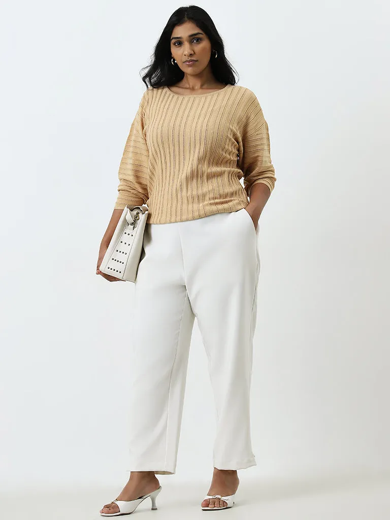 Gia Beige Self-Striped Sweater