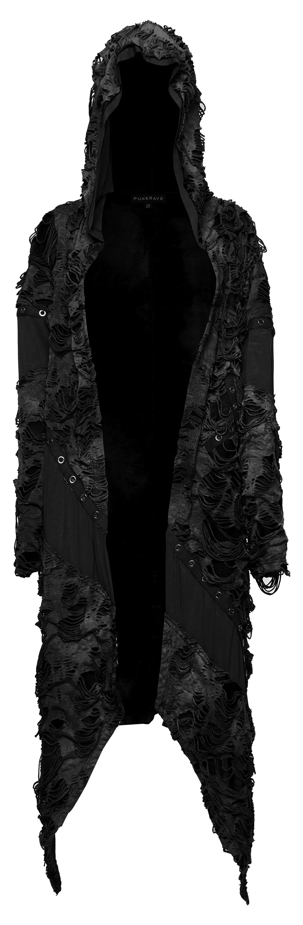 Gothic Black Tie-Dye Asymmetrical Long Coat With Hood