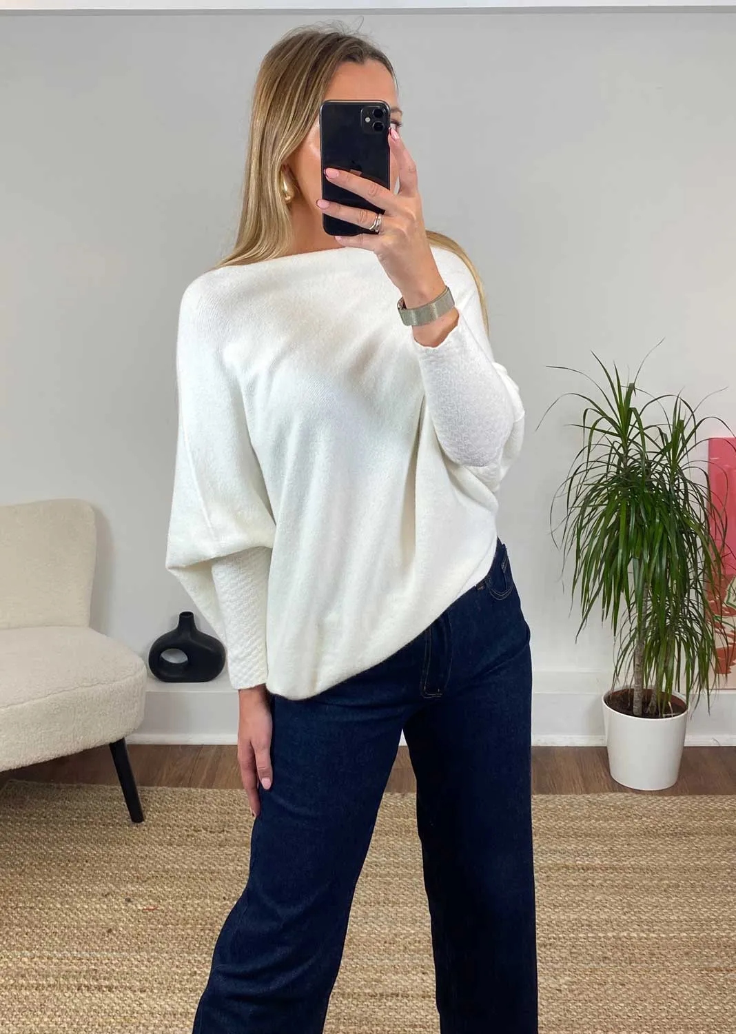 Grace Asymmetric Knit Jumper in Cream