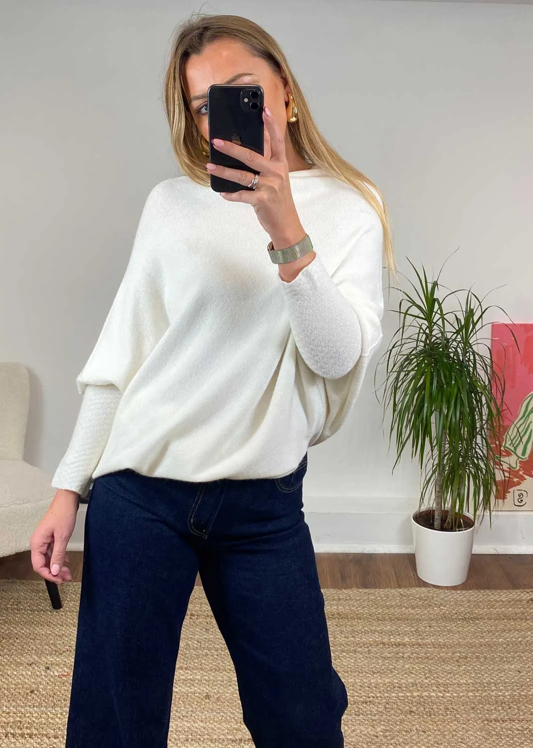 Grace Asymmetric Knit Jumper in Cream