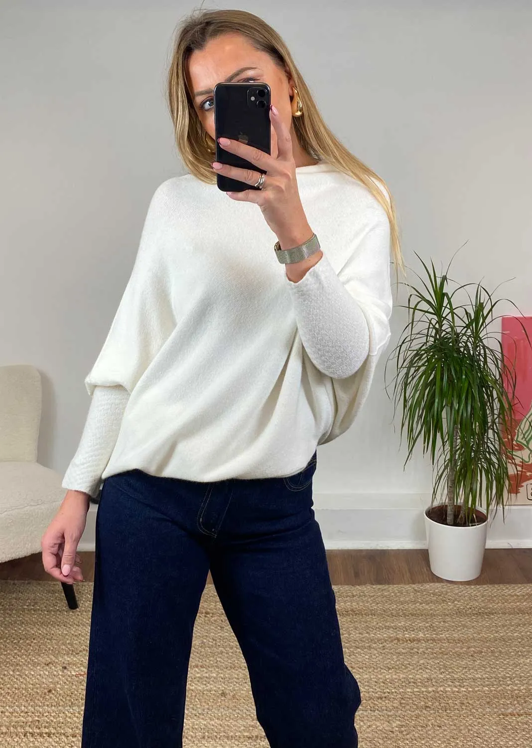 Grace Asymmetric Knit Jumper in Cream