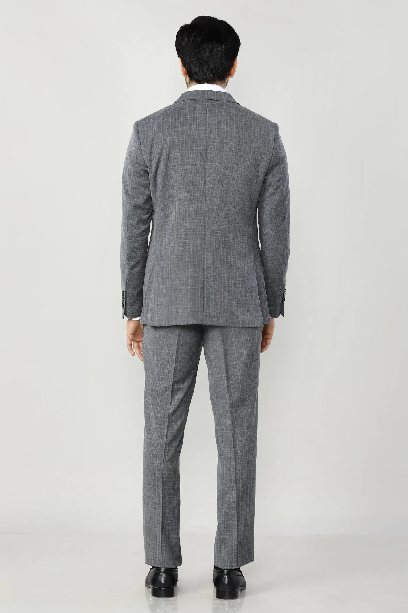 Grey Check 3 PCs Suit for Mens