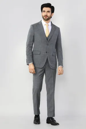 Grey Check 3 PCs Suit for Mens