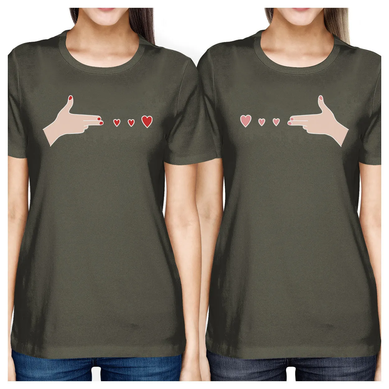 Gun Hands With Hearts BFF Matching Dark Grey Shirts