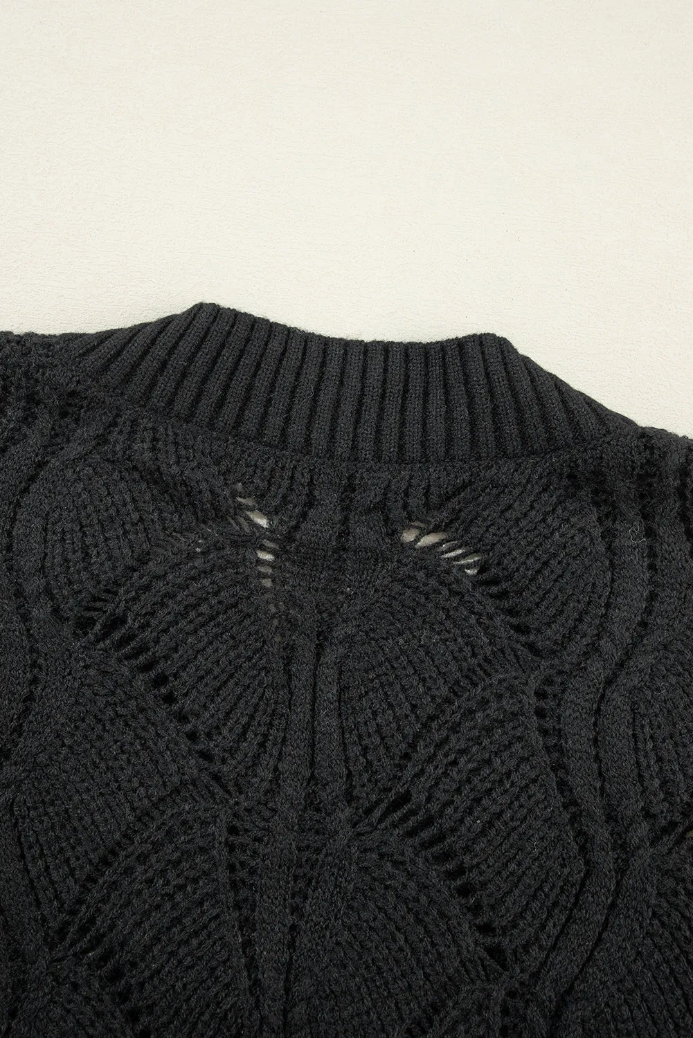 Hollow Out Knit V Neck Drop Shoulder Sweater