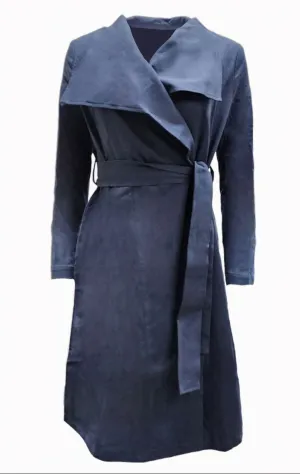 HoodLamb Women's Navy Lightweight Natural Hemp Trench Coat 420 NWT