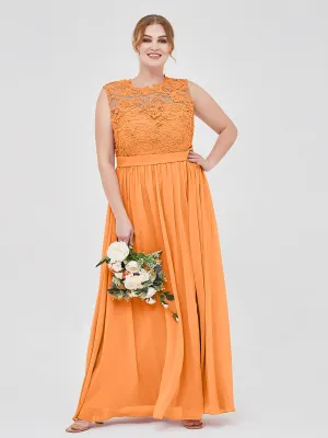 Illusion Neck Chiffon and Lace Dresses Orange