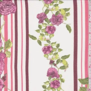 Ivory/Maroon/Pink Floral Stripe Chiffon Fabric