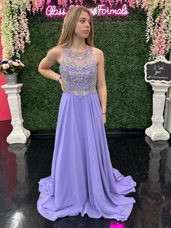 Jovani JVN27809 Size 0 Periwinkle  Long A Line Formal Dress Embellished Bodice