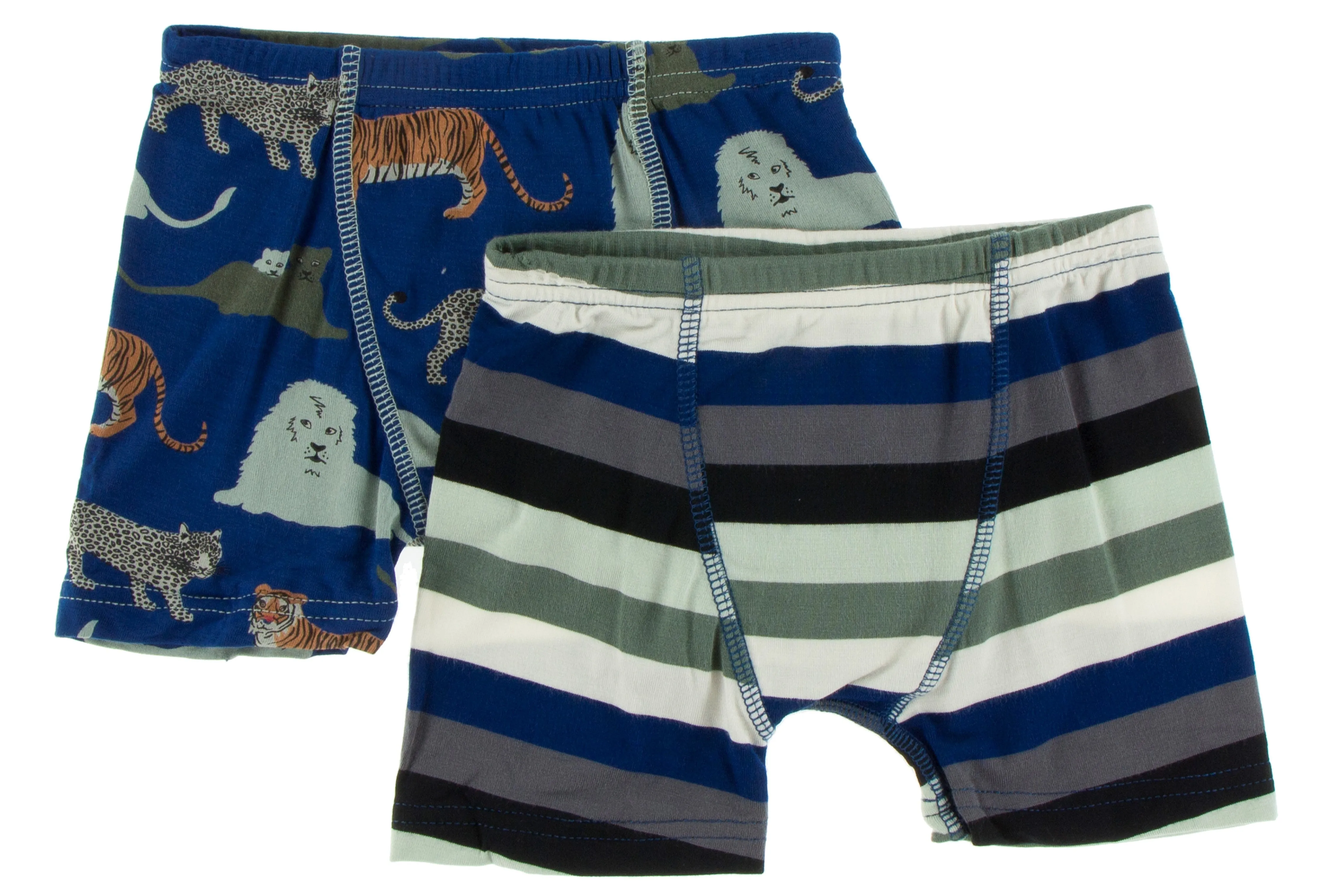 KicKee Pants Flag Blue Big Cats & Zoology Stripe Boys Boxer Brief Set