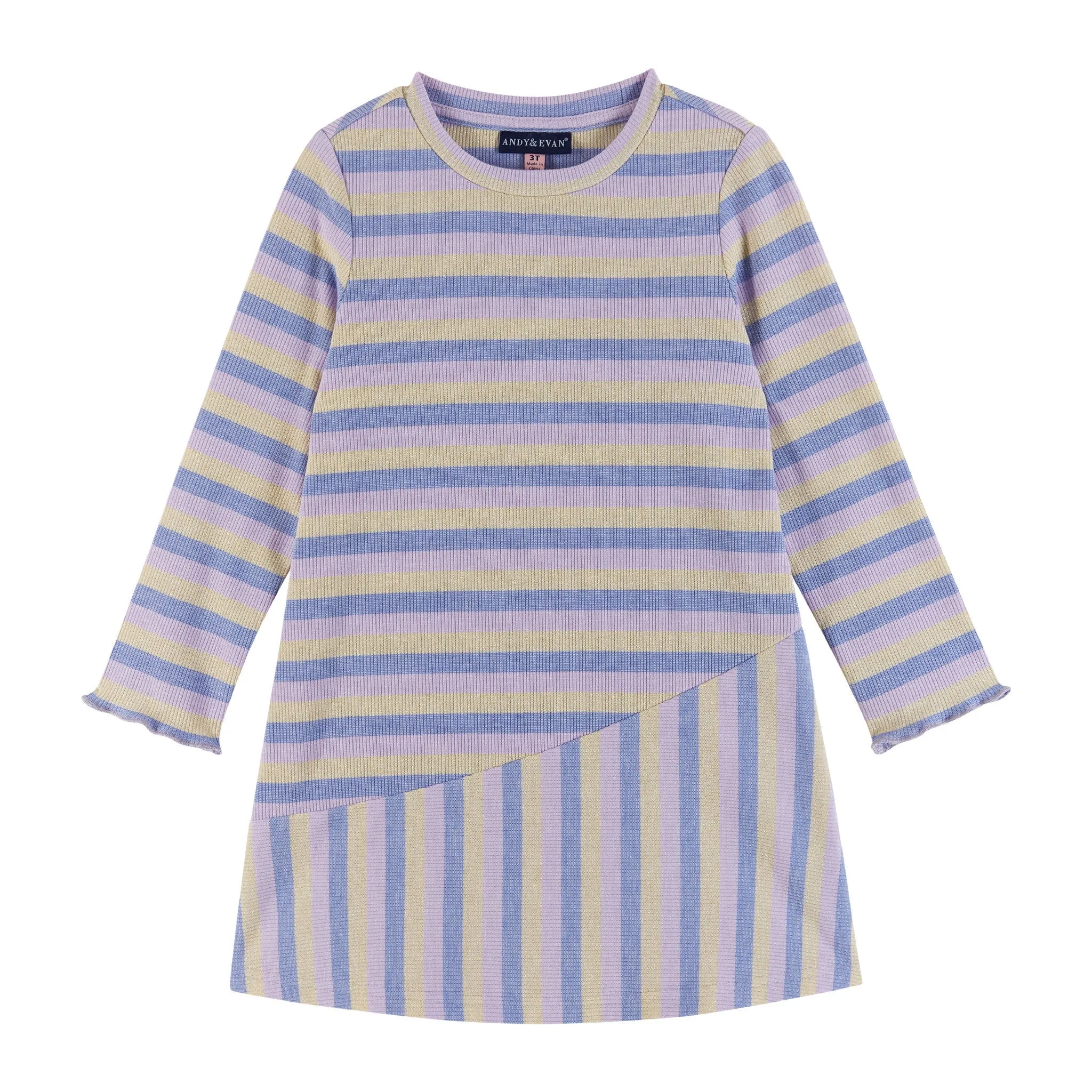 Kids Knit Asymmetrical Stripes Dress | Mauve Purple