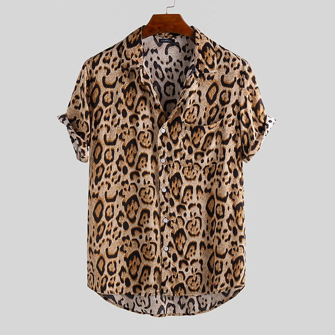 Leopard Print Men Shirt - Brown