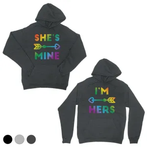 LGBT She's Mine I'm Hers Rainbow Cool Grey Matching Couple Hoodies