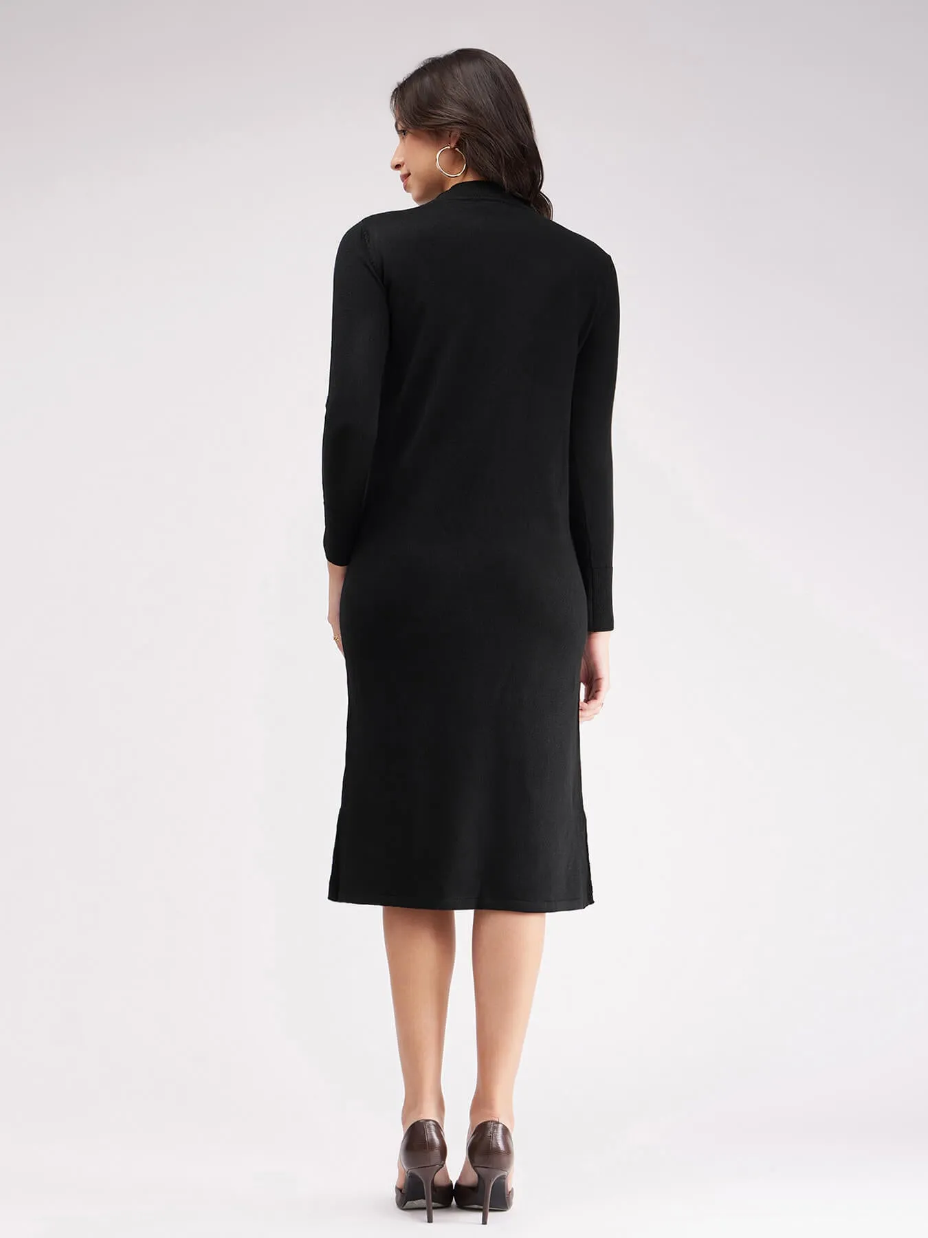 LivSoft Band Neck Sweater Dress - Black