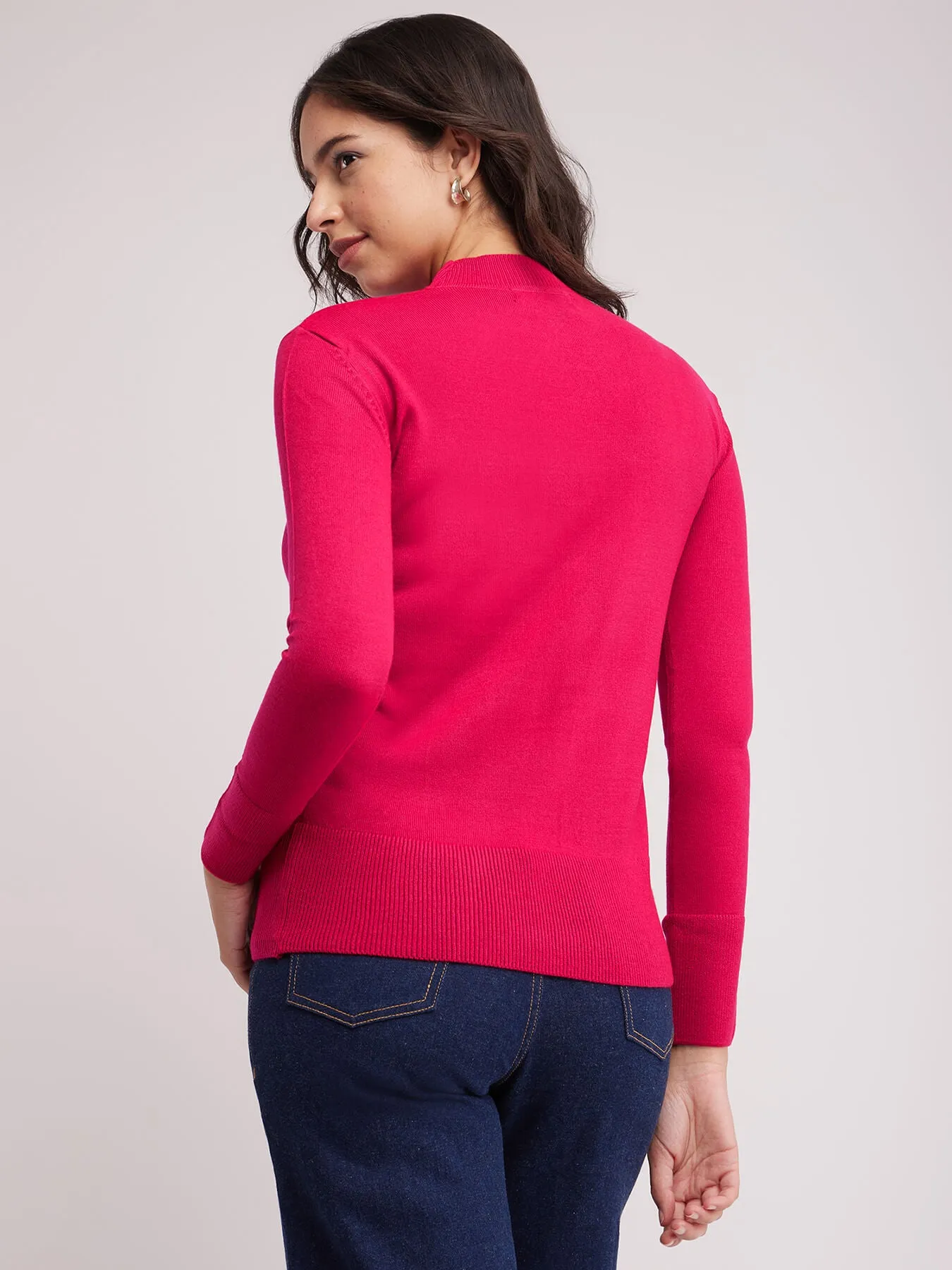 LivSoft Band Neck Sweater - Fuchsia