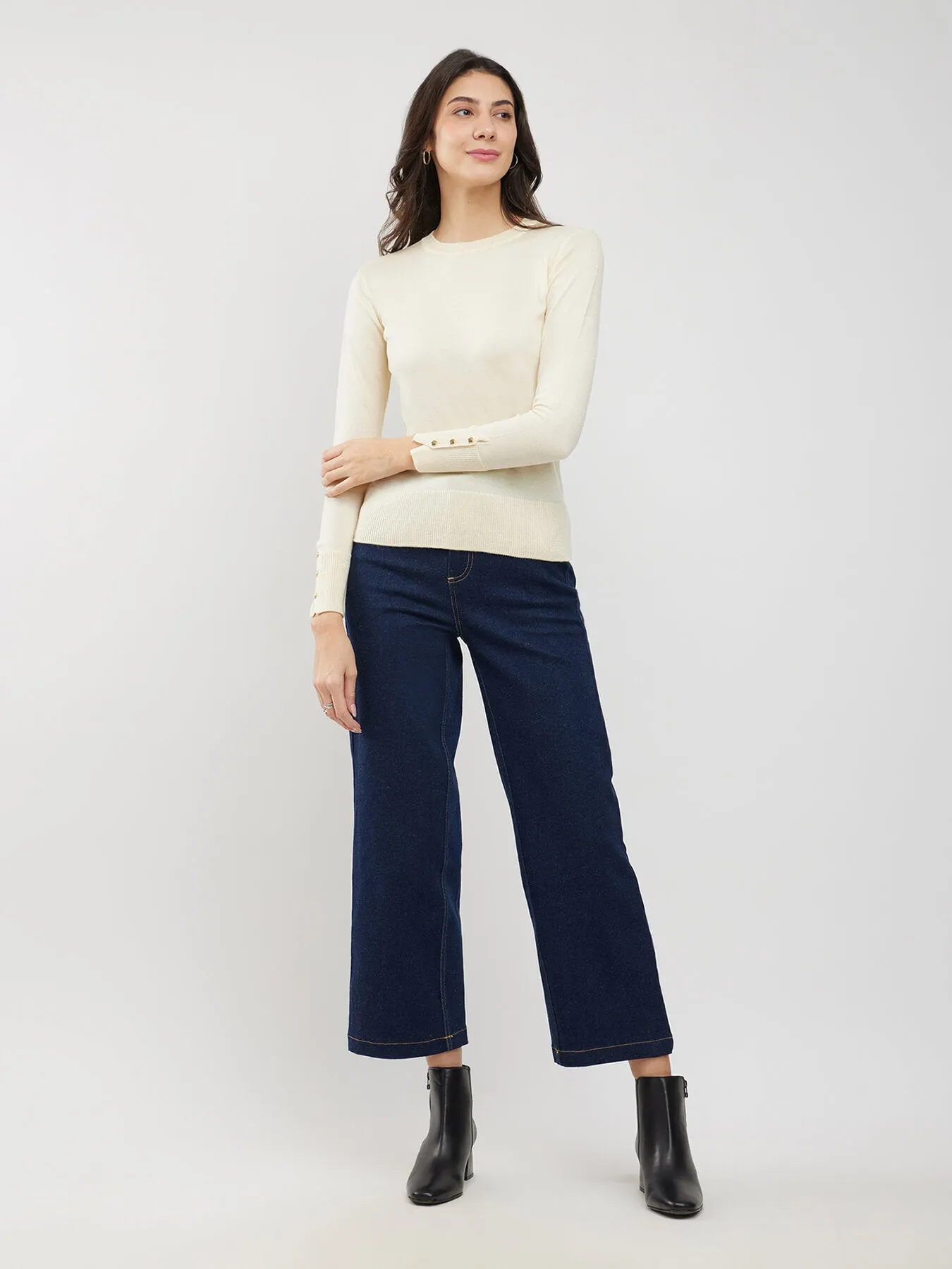 LivSoft Button Detail Sweater - Off White