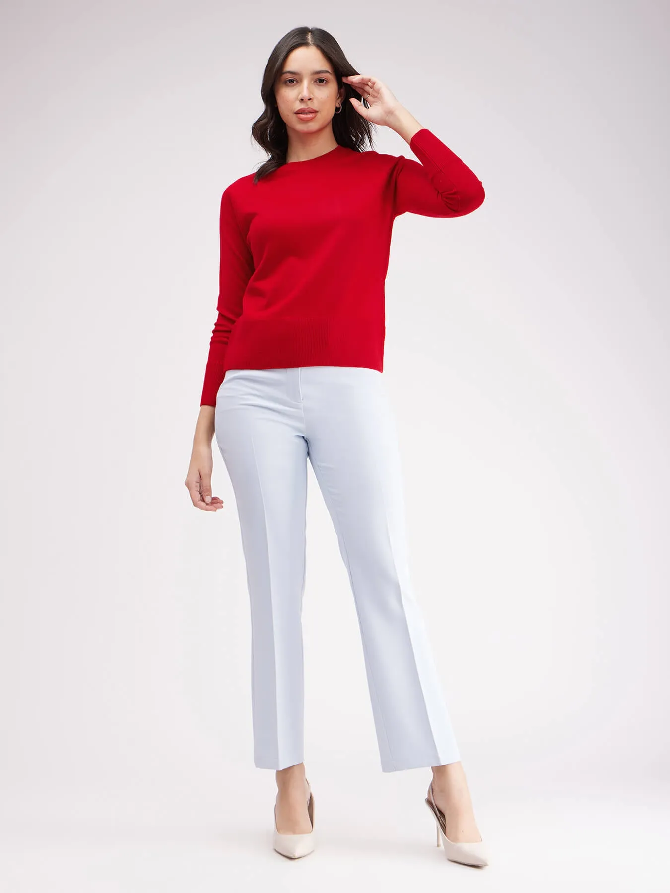 LivSoft Raglan Sleeves Round Neck Sweater - Red