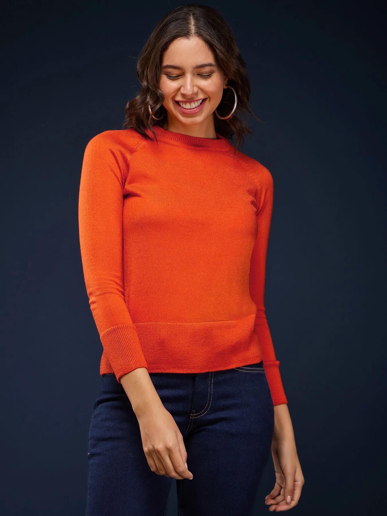 LivSoft Raglan Sleeves Sweater - Orange