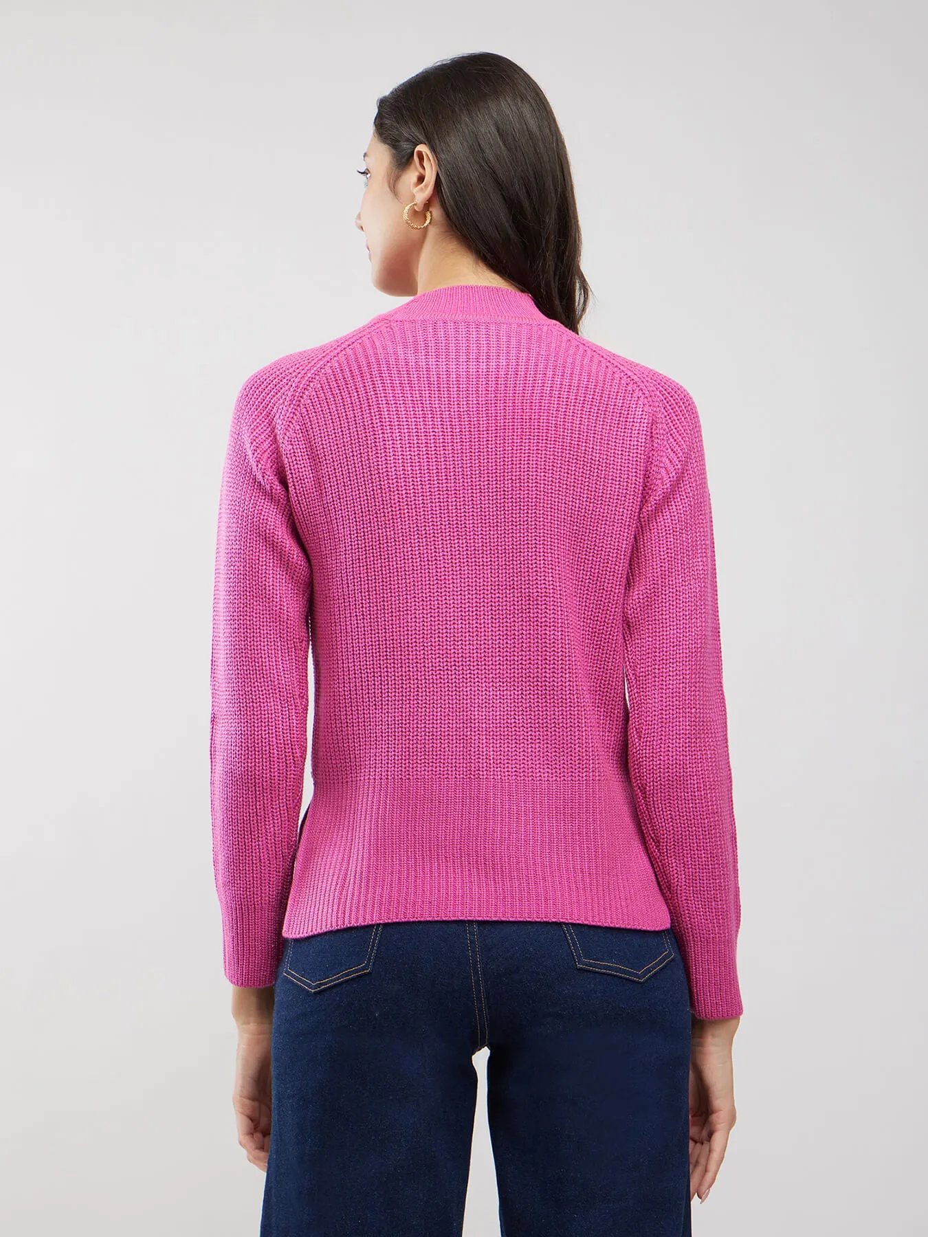 LivSoft Rib Knit High Neck Sweater - Pink