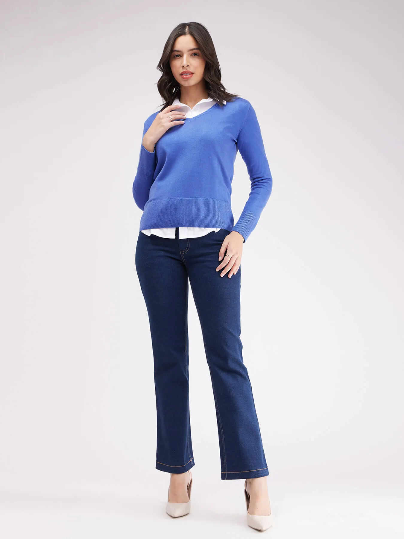 LivSoft V Neck Sweater - Light Blue