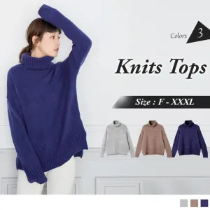 LONG SLEEVE TURTLENECK KNITS TOPS