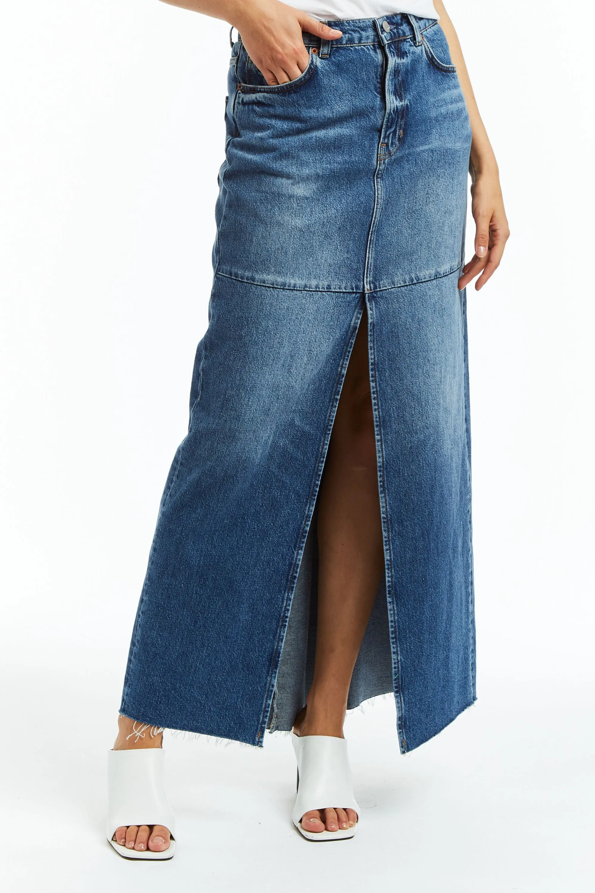 Maxi Denim Skirt With Front Slit