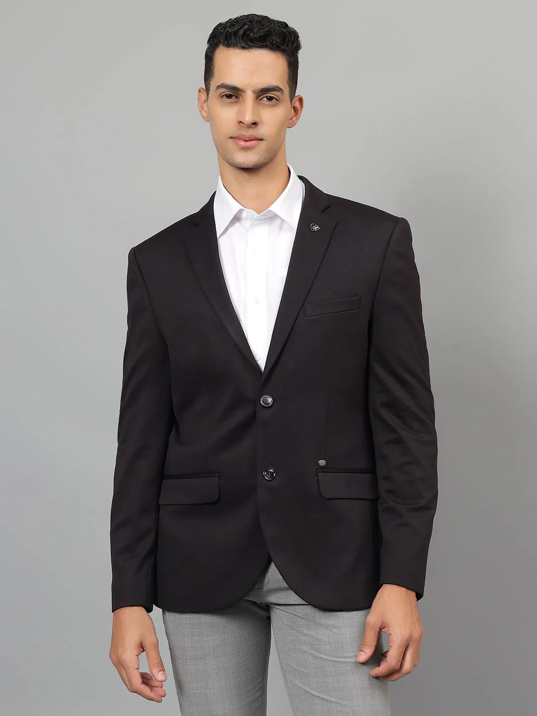 Men's Black Self Design Notch Lapel Casual Blazer