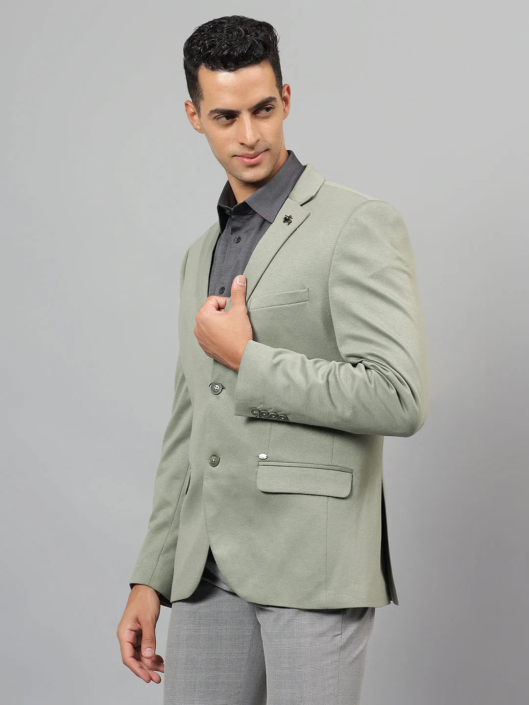 Men's Green Self Design Notch Lapel Casual Blazer