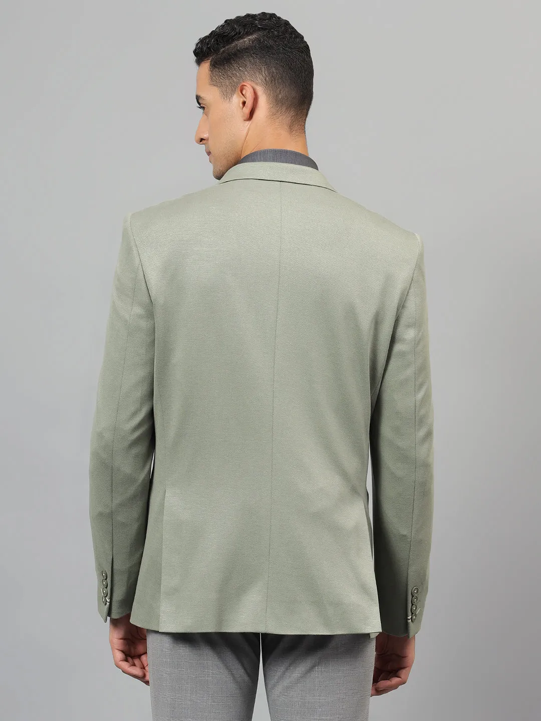 Men's Green Self Design Notch Lapel Casual Blazer