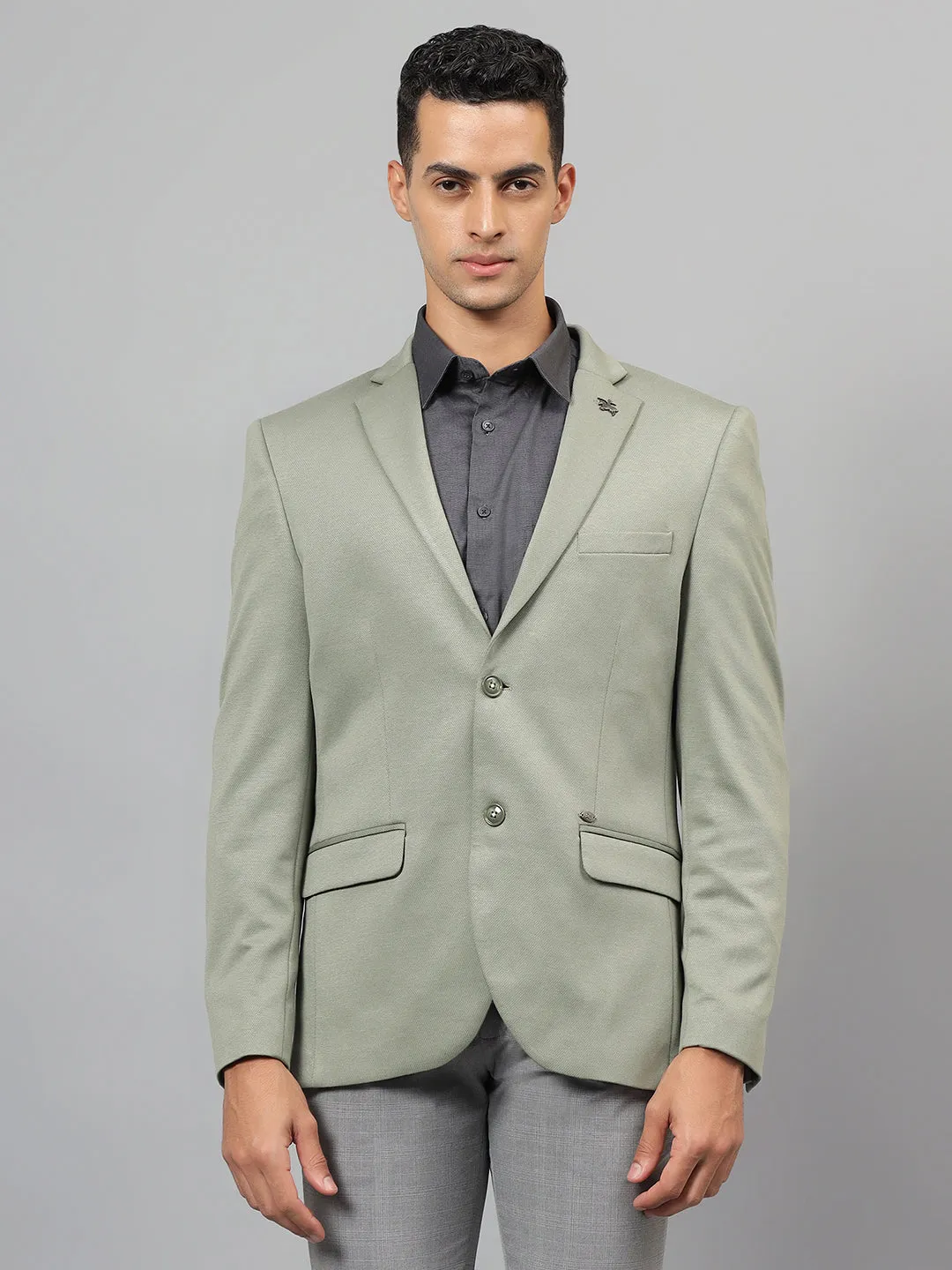 Men's Green Self Design Notch Lapel Casual Blazer