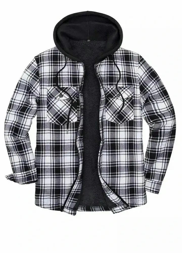 Men's Matching Family Black White Plaid Zip Up Hooded Jacket