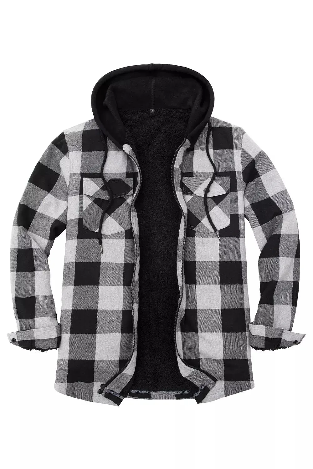 Men's Matching Family Black White Plaid Zip Up Hooded Jacket