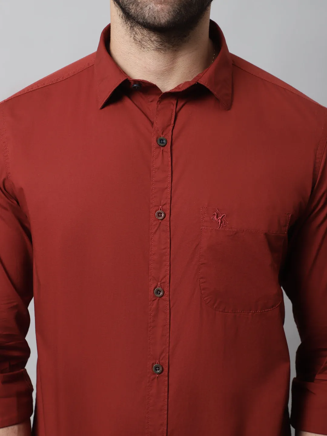 Men's Rust Casual Plain Stretch Full Sleeve Shirt