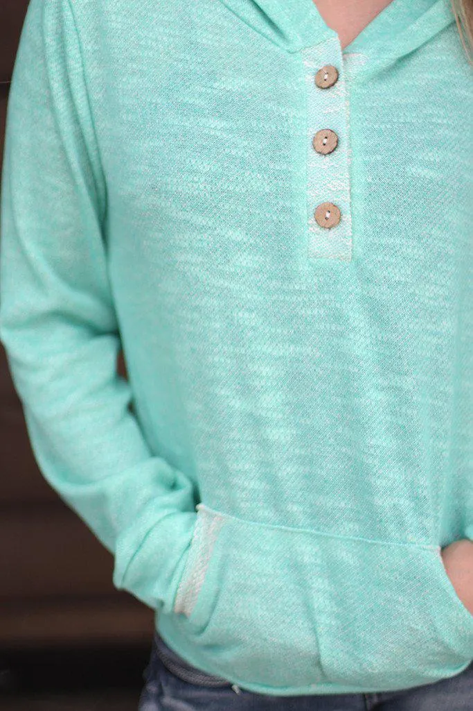 Mint Hoodie with Buttons And Pockets