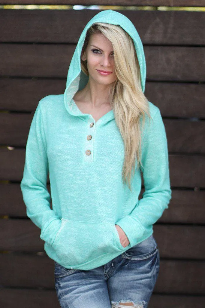 Mint Hoodie with Buttons And Pockets