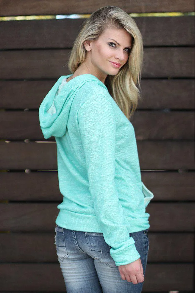 Mint Hoodie with Buttons And Pockets