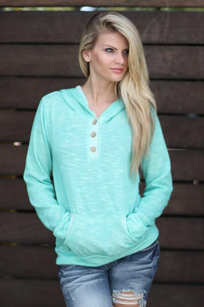 Mint Hoodie with Buttons And Pockets