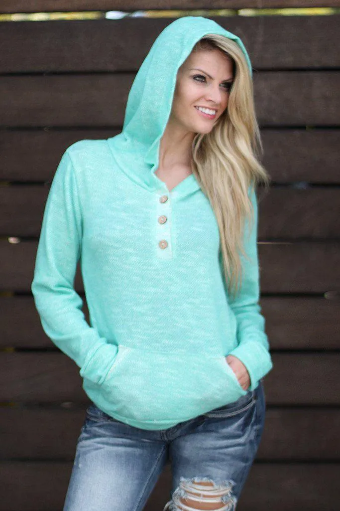 Mint Hoodie with Buttons And Pockets