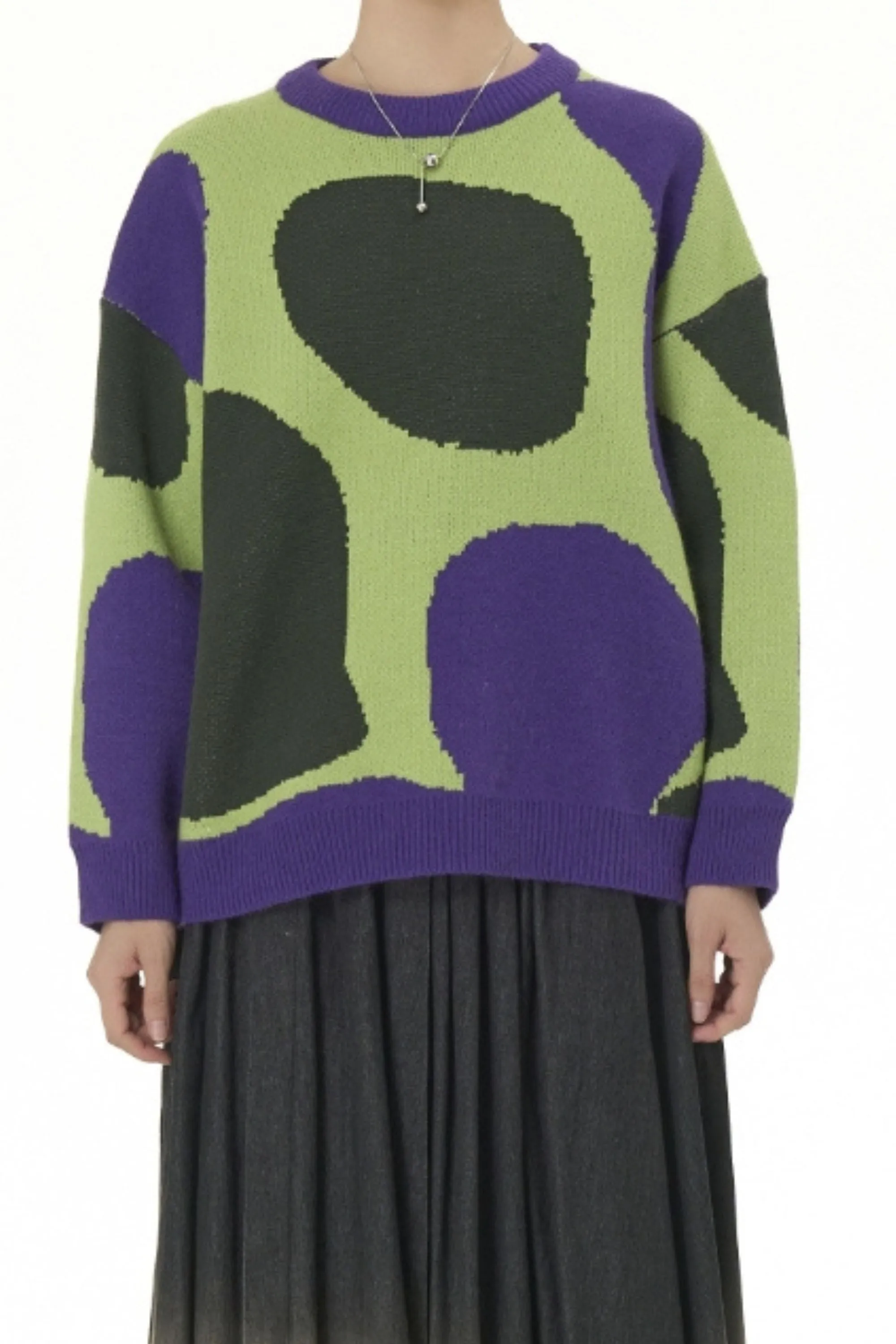 Mosaic Purple Round Knit Sweater