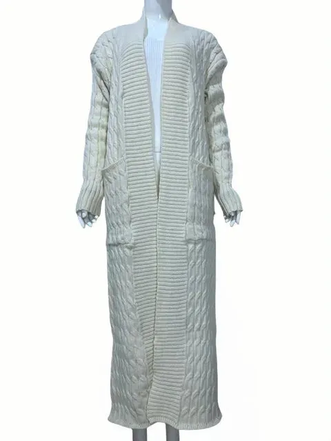 Pre Order:  Ribbed Collar Cableknit Long Cardigan