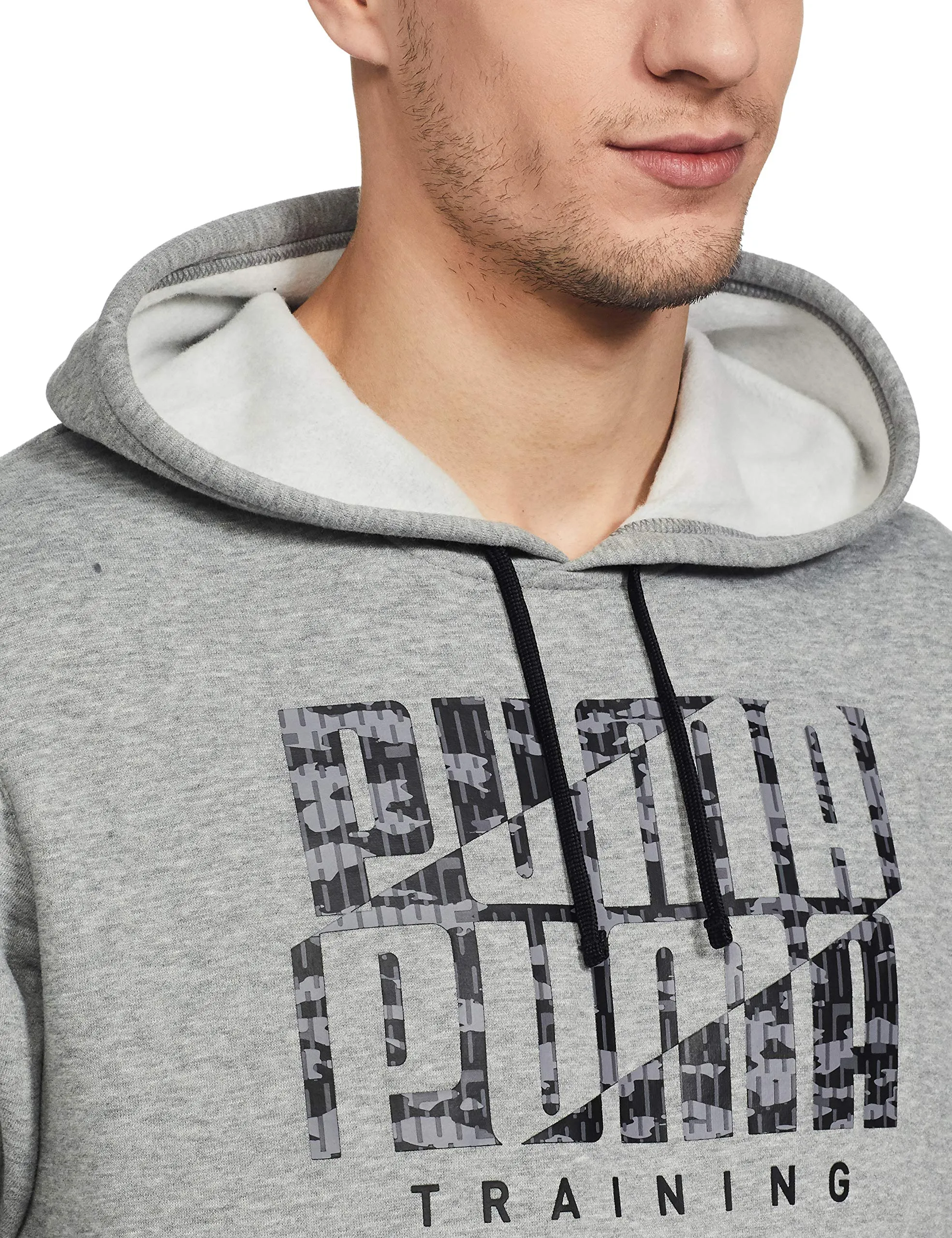 Puma Men's Poly Cotton Hooded Neck Sweatshirt (Gray Heather-Black Camo)