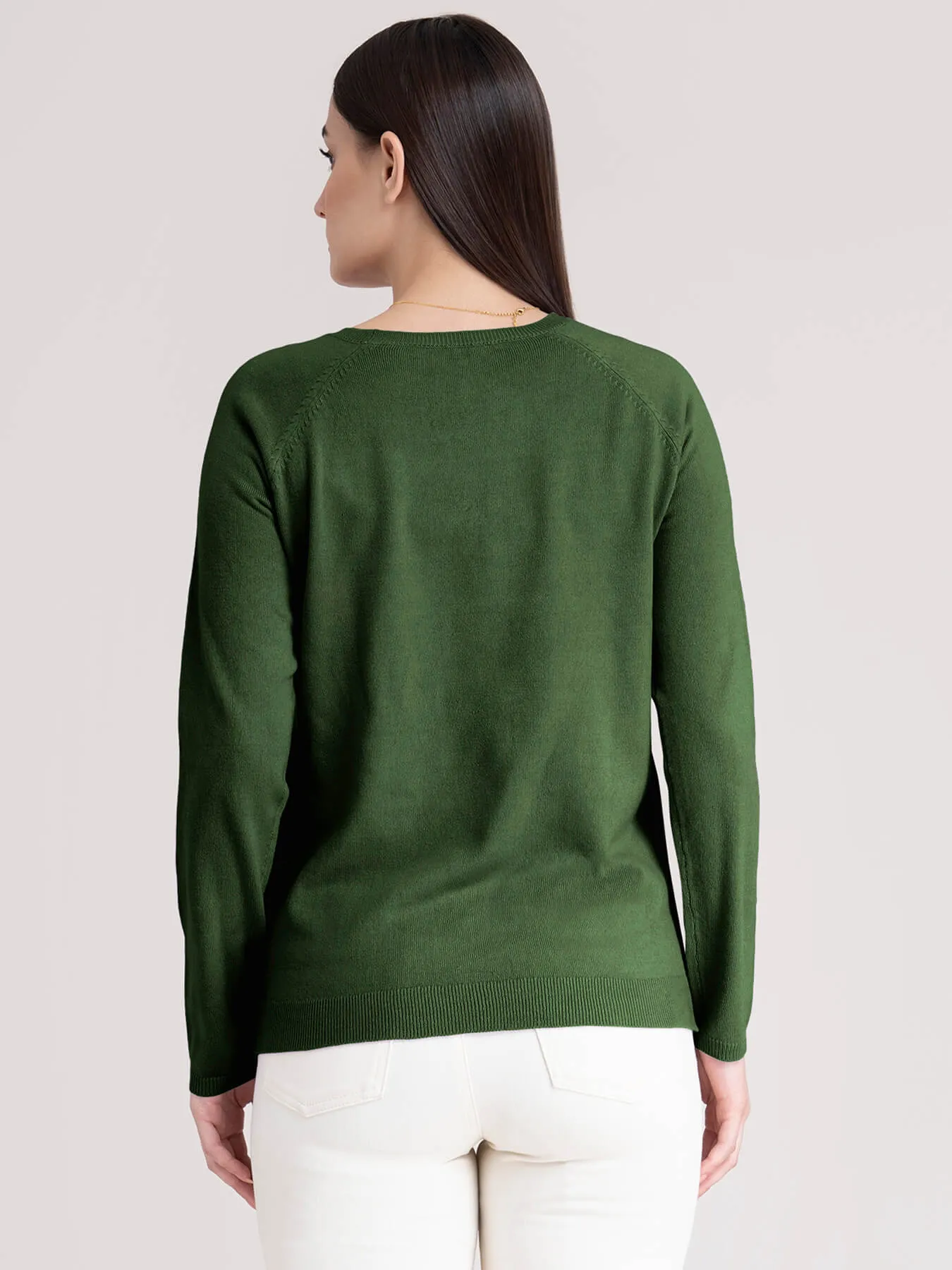 Raglan Sleeve Knit Sweater - Olive