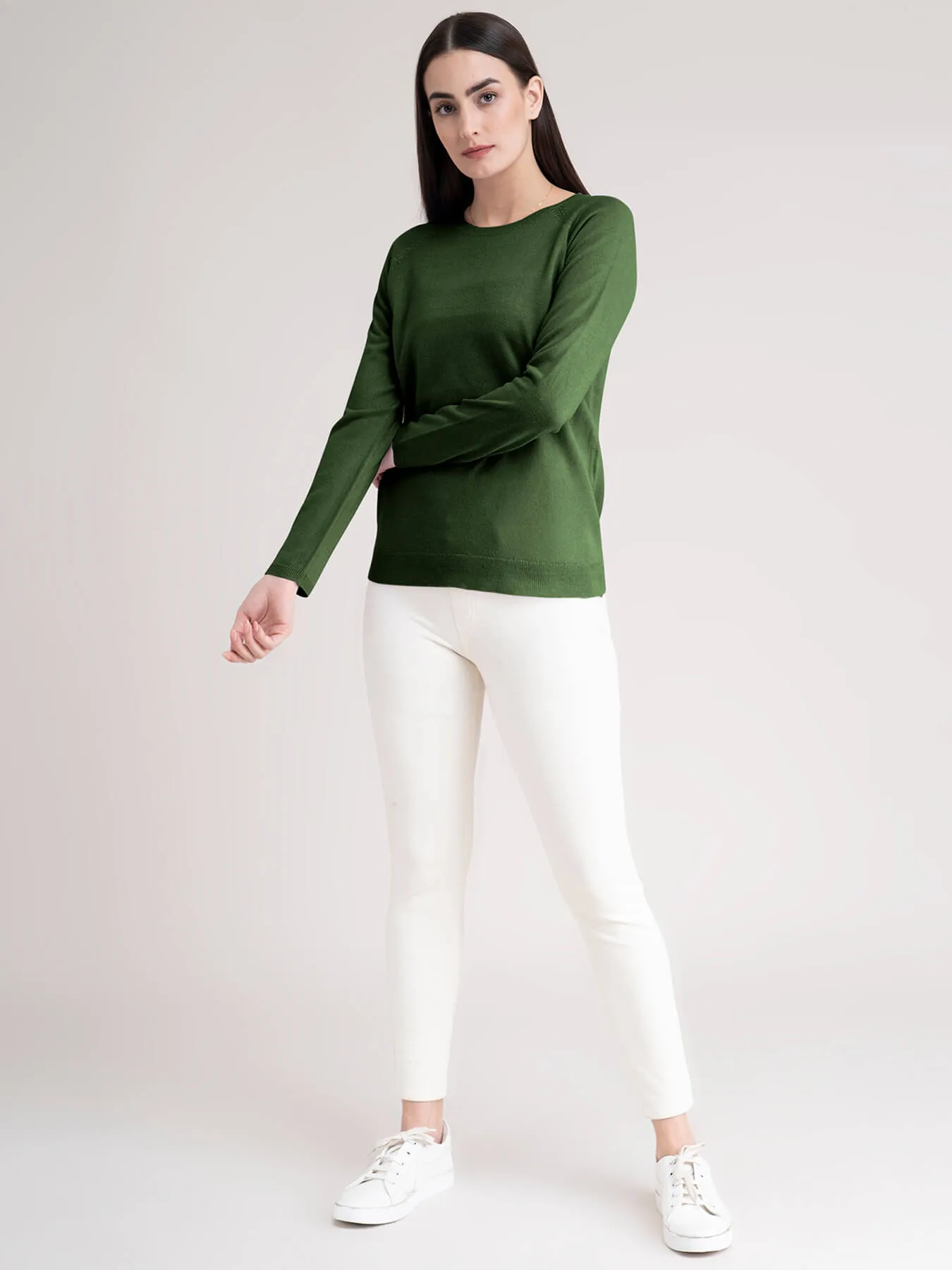 Raglan Sleeve Knit Sweater - Olive