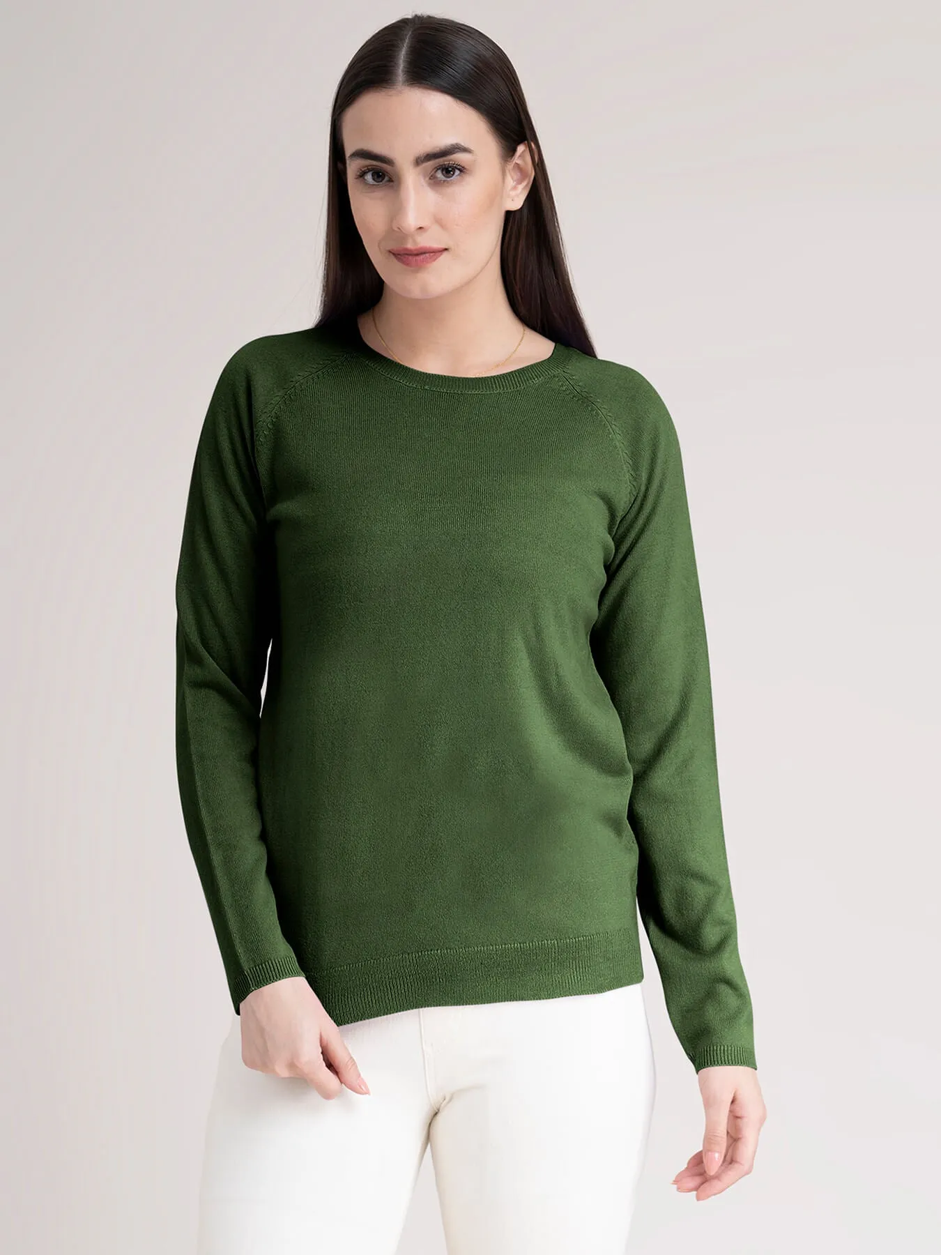 Raglan Sleeve Knit Sweater - Olive