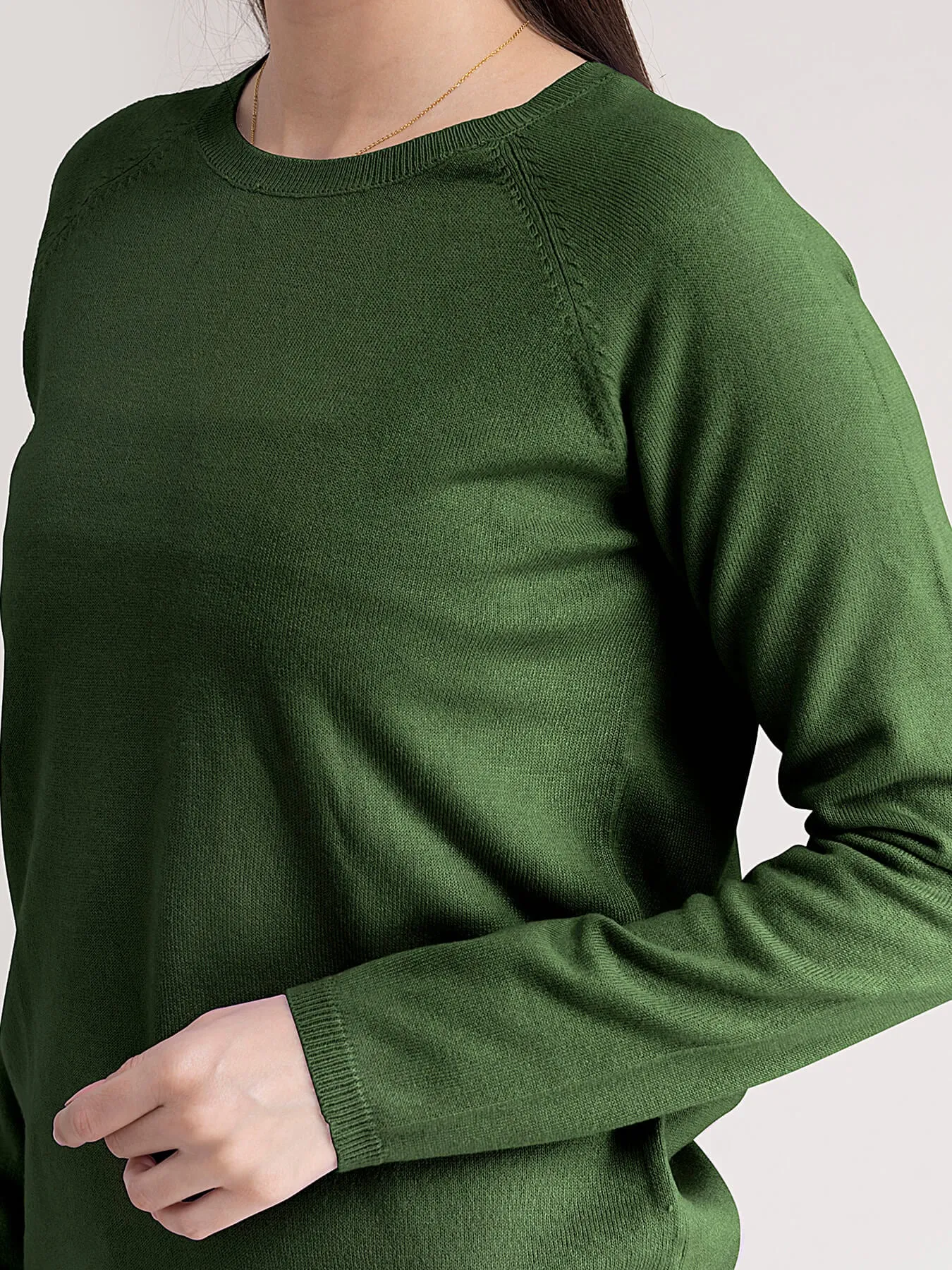 Raglan Sleeve Knit Sweater - Olive