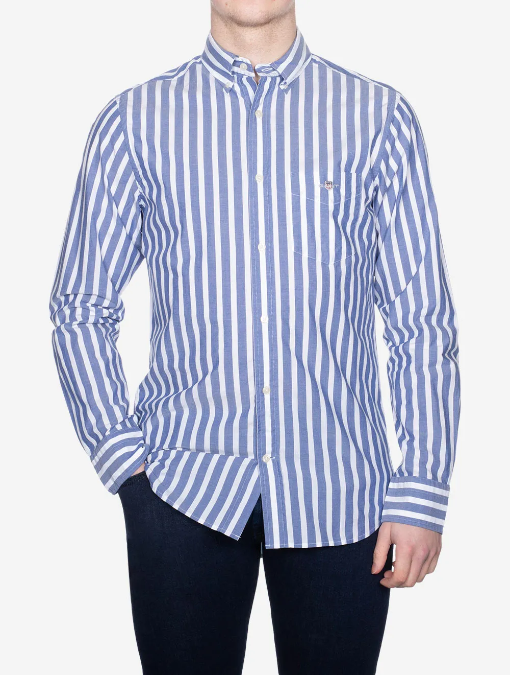 Regular Poplin Wide Stripe Shirt College Blue