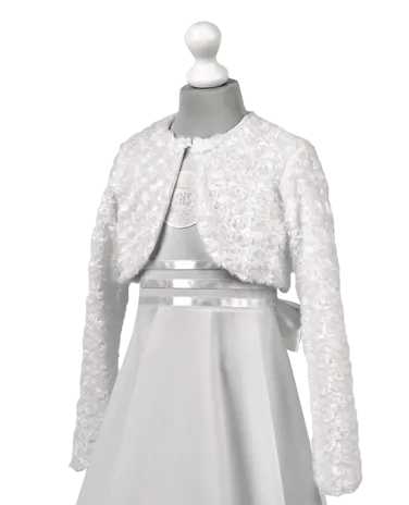 ROZ001 White Soft Rosette Bolero (5-10 yrs and plus size)