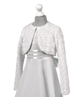 ROZ001 White Soft Rosette Bolero (5-10 yrs and plus size)